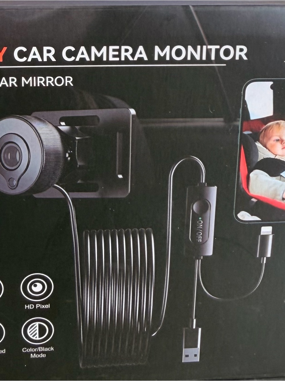 Black Car Camera Monitor with Rear Mirror Display